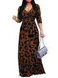 Yajedo Plus Size Maxi Dresses for Women Leopard Print 3/4 Sleeve Summer Casual Loose V Neck Long Dress Brown and Black