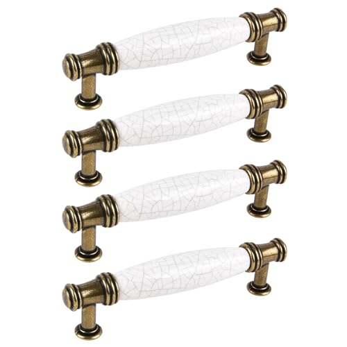 TopHomer 96mm Türgriffe, 4Pack Keramik Marmor Türgriff, Vintage Schrankgriffe, antike Bugzüge, Möbeltür Ziehgriffe für Küchenschrank, Kommoden, Schrank, Tür, Holztore (A)