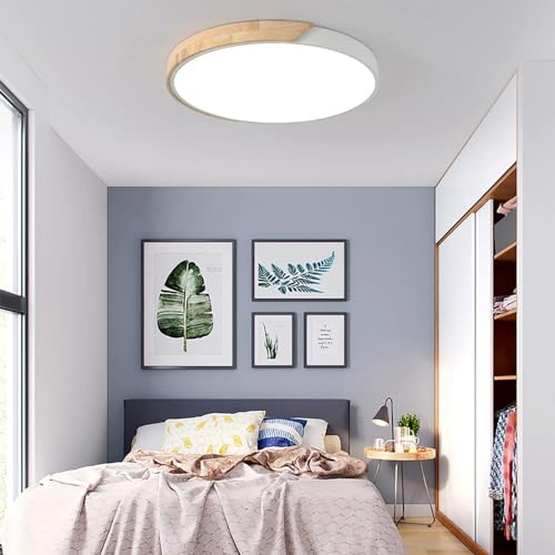 Plafonnier LED à Intensité Variable 54W en Bois et Blanc