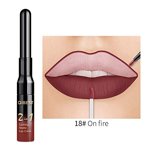 Double-end Long Lasting Waterproof Matte Lip Gloss Lip Liner and Lipstick Set Pencil (On fire)