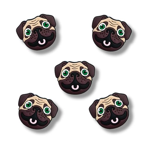 TCHARIRY Pug Dog Shoe Charms - Cute Animal Decoration Charms Gift for Boys Kids Teens and Adults - Set of 5