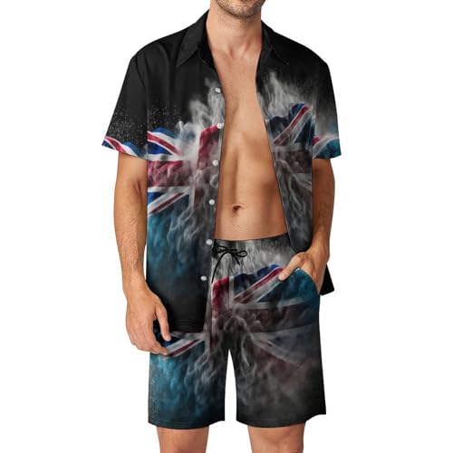 Puerto Rico Flag Men's Two-piece Set Short Sleeve Button Up Shirt Summer Beach Shorts Casual Wear