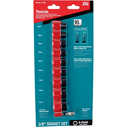 Makita E-01688 Impact Xps® 10 Pc. 3/8" Drive 6-Point Metric Impact Socket Set W/Standard Socket Adapter #TOP1