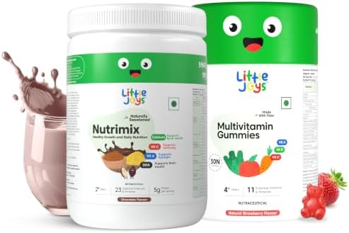 Little Joys Immunity Boosting Kit | 4-6 years | Supports Immunity & Energy | With Ragi, Bajra, Vitamin A, C, D3, B12, Zinc & DHA | Nutrimix (350g) & Multivitamin Gummies (30N)