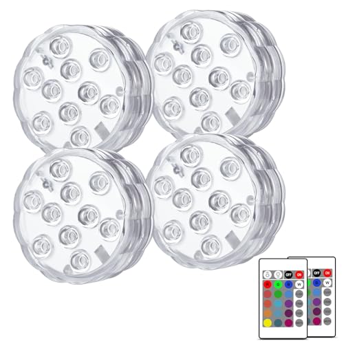 Creatrek Pool Lights with Remote Control, 16 Color Changing Battery Operated Lights, Hot Tub Lights for Pond Bathtub Halloween Pumpkin Decor 4 Pack