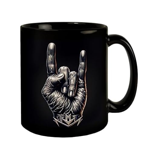 Taza de metal pesado, color negro en negro, con cuerno de roca, gesto para los fanáticos de la música, taza de metal pesado, taza negra con los dedos, simbolismo, ideal para los amantes de la música, | Ya disponible en tu tienda friki favorita! En mundofriki.es!