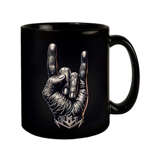 Taza de metal pesado, color negro en negro, con cuerno de roca,