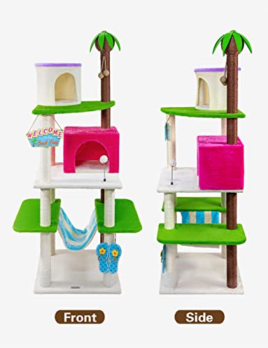 Hyabi 72.8 Inch Hawaii Novelty Coconut Hammock Ship Beach Slippers Cat Tree Tower Condo Furniture Apartment Plush Platform With Scratch Posts Toy Ball Pet House Play For Indoor Cats (Large 72.8" H) #TOP3