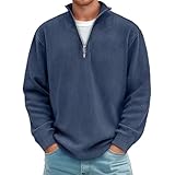 Pull à demi-fermeture éclair pour homme, surdimensionné, en cachemire, col roulé, manches longues, texturé, moderne, thermique, pull d'hiver, pull de transition, Marine, 3XL