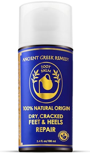 Ancient Greek Remedy Organic Foot Balm for Dry Cracked Feet and Heels, Made of Almond, Olive, Jojoba, Lavender, Vitamin E Oil. Natural Cream Moisturizer for Dry Skin Care for Women, Men