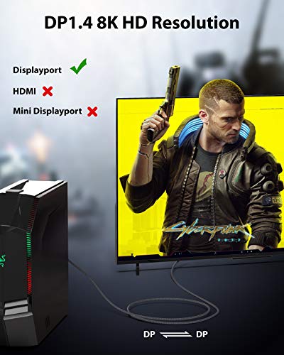 4. Bild von Maxonar DisplayPort 1.4 Kabel 5M/16.4FT DP1.4 Kabel 8K@60Hz HBR3 4K@60Hz/144Hz/120Hz 5K@60Hz/120Hz 2K@165Hz/240Hz Unterstützt FreeSync G-Sync HDR10 Display Port für Monitor 5M