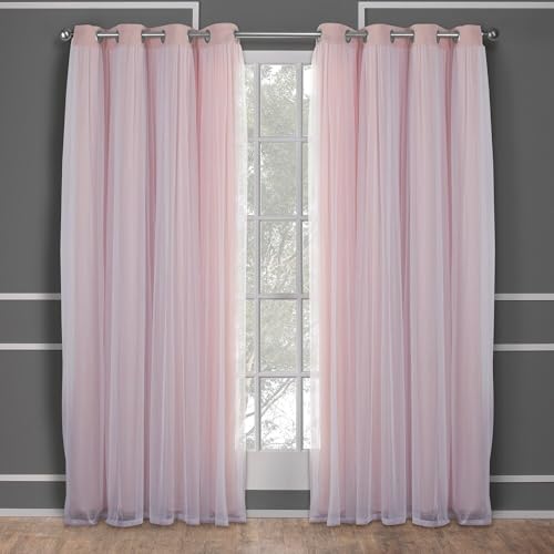 Image of TOWN & COUNTRY LUXE Talia Double Layer Indoor Curtains, Sheer and Room Darkening Blackout, Grommet Top, Energy Efficient, 2-Pack Set, 52 inchx120 inch, Rose Blush