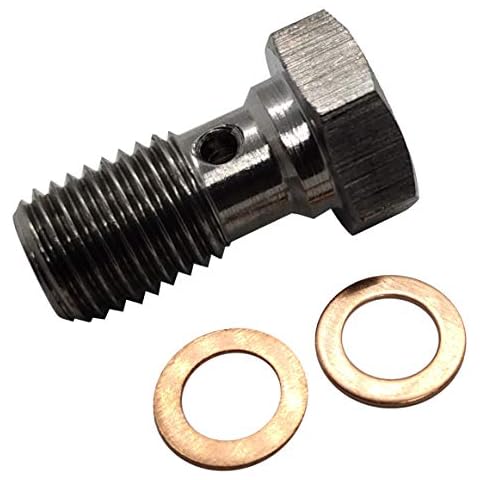 M10x1.25 Stainless Steel Banjo Bolts Brake Fitting Adapter Universal with M10 Copper Washers, Single Banjo Bolt M10-1.25 Metric Thread Cover