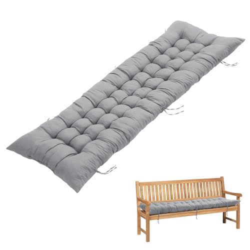 DKIEI Garden Bench Cushion with Non-Slip Straps - 8cm Thick Rectangle Seat Pad for Patio Indoor Outdoor Dining 160x50cm in Grey (Only Cushion)