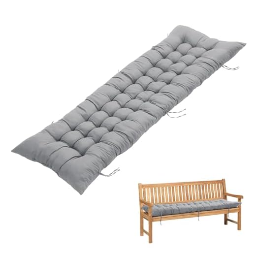 DKIEI Garden Bench Cushion with Non-Slip Straps - 8cm Thick Rectangle Seat Pad for Patio Indoor Outdoor Dining 160x50cm in Grey (Only Cushion)