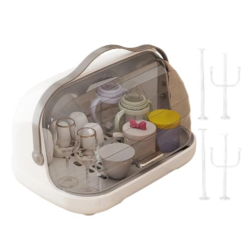 qokeeu Séchoir À Biberons pour | Support Gain de Place Anti-Dérapant,Organisateur De Biberons avec Couvercle De Rangement,pour Tétines, Pièces de Tire-Lait, Tasses, Comptoir, Cuisine, Salle à Manger,