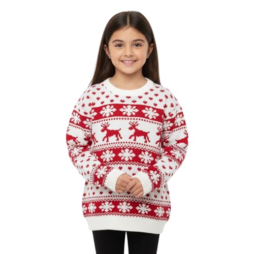 janisramone Girls Boys New Kids Christmas Reindeer Snowflake Novelty Knitted Children Xmas Jumper Sweater Top Cream 11-12 Years