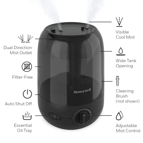 Honeywell HUL545BC Ultra Comfort™ Ultrasonic Cool Mist Humidifier, Black, with Essential Oil Tray, Auto Shut-off, Ultra Quiet Operation, Dual Direction Mist Outlet, Cool Visible Mist Medium by Honeywell - Image 3