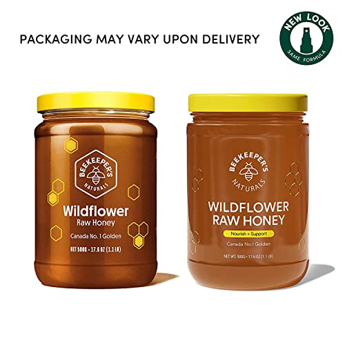 Beekeeper's Naturals Wildflower Honey - Raw, Wildcrafted, And Unprocessed- Rich In Nutrients And Beneficial Enzymes- Notes Of Mint & Lavender-100% Raw, Pure Honey- Paleo-Friendly, Gluten-Free (1.1Lbs) #TOP3