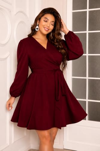Image of RED DOT BOUTIQUE 836 - Chiffon Long Sleeves Wrapped V Neck Long Waist Ties Club Solid Black Dress Plus Size