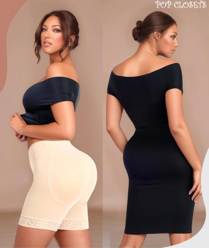 Image of POP CLOSETS Padded Underwear for Women with Thicker Butt Pads Lace Shorts | Shapewear Shorts with Thicker Butt Pads for Butt Lifting, bbl Shorts with Lace Trim, Seamless Invisible Under Dress for Daily