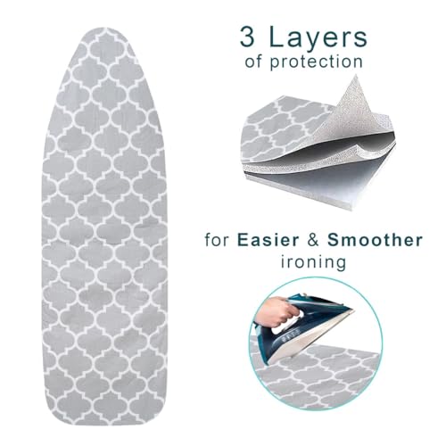 House of Luxx Iron Board Cover Extra Padded Super Soft 3 layers for Faster Ironing Fits all Standard Ironing Boards upto 125cm - 38cm Elasticated Pull on Cover (Grey) - Image 2