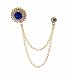 Knighthood Men's Royal Blue Stone with Inspired Swarovski Detailing Hanging Chain Lapel Pin/Brooch Golden
