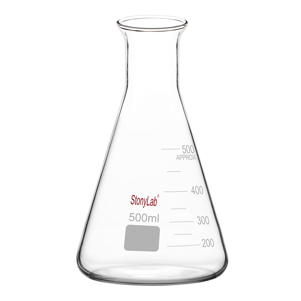 stonylab 1 Paquet Flacon Erlenmeyer à Large Ouverture en Verre, 500 ml Erlenmeyer Bouteille en Verre Borosilicate Erlenmeyer Flask avec Jante Robuste