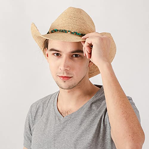 Namanana Raffia Straw Cowboy Hat, Men &Women's Crocheted Summer Straw Hats, Classic Beach Sun Hats,Medium Natural #TOP1