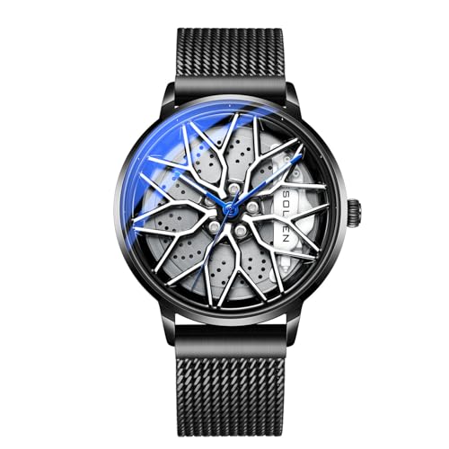 Image of Men's Car Wheel Watches, Stylish Racing Rotating Dial Analog Watches