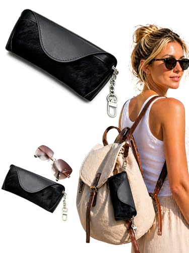 Estojo de óculos de sol moderno com clipe para chaveiro, bolsa protetora para óculos, elegante suporte para mochila, viagens, uso ao ar livre, Preto, tamanho �nico