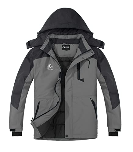 Spmor Women's Waterproof Ski Jacket Hooded Snowboard Coat Windproof Winter Snow Outwear Light Grey XX-Large