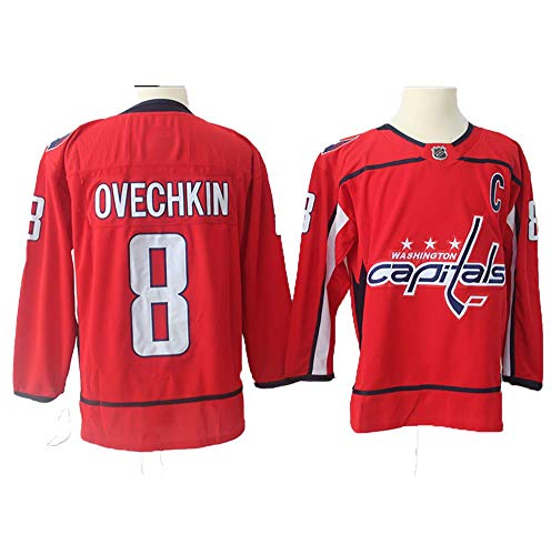 Yajun Alexander Ovechkin#8 Washington Capitals Eishockey Trikots Jersey NHL Herren Sweatshirts Atmungsaktiv T-Shirt Bekleidung,Red,L