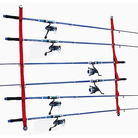 MOPHOEXII 6 Fishing Rod Storage Rack for Wall/Garage Doors Hiking Poles, Ski Poles, Hockey Sticks and Cue, Hardware Included Cover