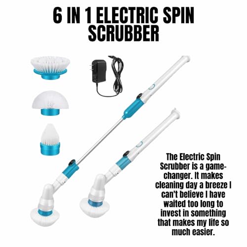 Image of Electric Spin Scrubber - Power Shower Cleaning Brush with Extendable Handle & 3 Brush Heads, Scrub Brushes for Cleaning, Shower Cleaner for Bathtub, Tile, and Floor, (Sky Blue)