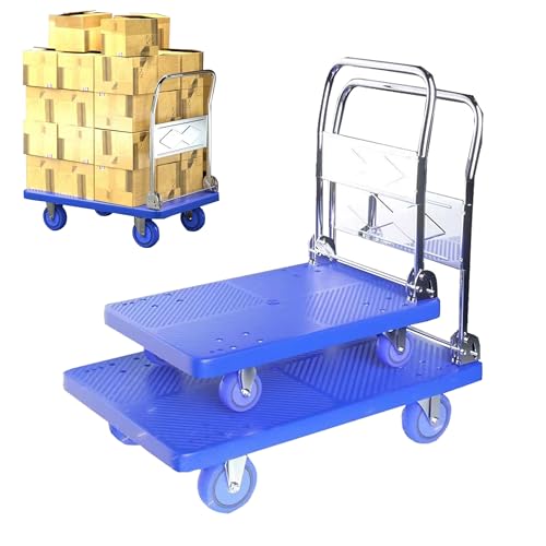 660LBS Foldable Heavy Duty Moving Hand Push Cart Dolly Flatbed Platform Truck with Wheels for Loading Storage Home Warehouse Garage Logistics Express