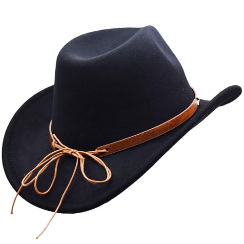 Kids Girls Boys Wide Brim Western Cowboy Cowgirl Hat with Buckle Belt Felt Fedora Hat4