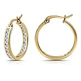 Hoops & Loops Gold Flash Sterling Silver Cubic Zirconia Inside Out Channel-Set 20mm Round Hoop Earrings