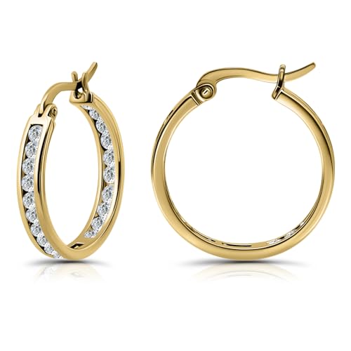 Hoops & Loops Gold Flash Sterling Silver Cubic Zirconia Inside Out Channel-Set 20mm Round Hoop Earrings