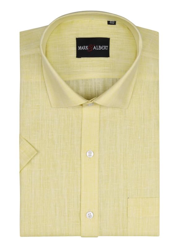 Image of MARK & ALBERT Men's Half Sleeve Pure Linen White Shirt