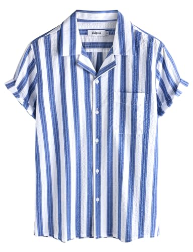 Image of VATPAVE Mens Striped Summer Shirt Casual Button Down Short Sleeve Beach Shirts Cotton Shirts for Men