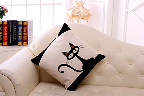 Chezmax Linen Blend Black And White Cats Pattern Cushion Cotton Square Decorative Throw Pillow 18 X 18'' #TOP1
