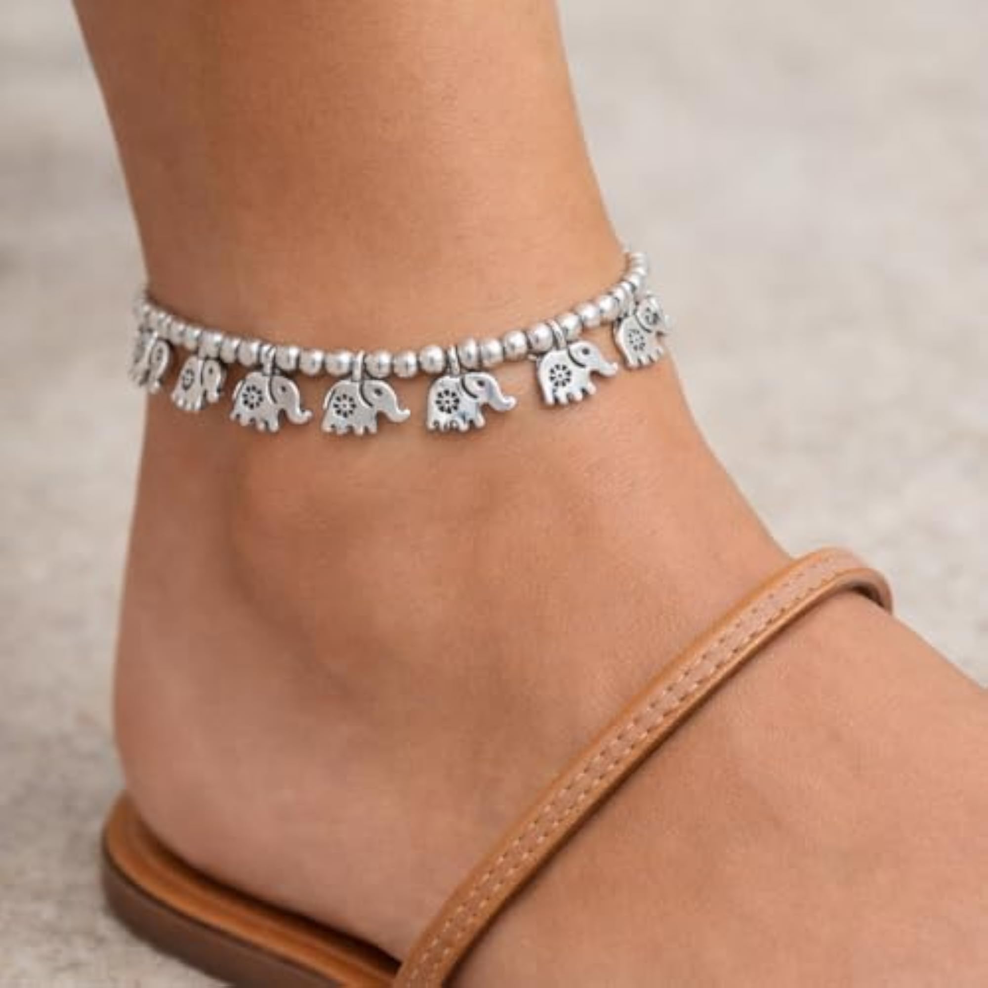 Women's Elephant German Silver Adjustable Anklet, Gift for Sister