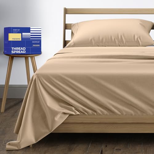 Image of THREAD SPREAD Twin XL Size Bed Sheets Set, Luxury 1000 Series 100% Egyptian Cotton Sheets Twin XL Size (3 PC, Taupe), Silky Soft, Cooling, Sateen Weave, 16 inch Deep Pocket Hotel Quality Sheet Set