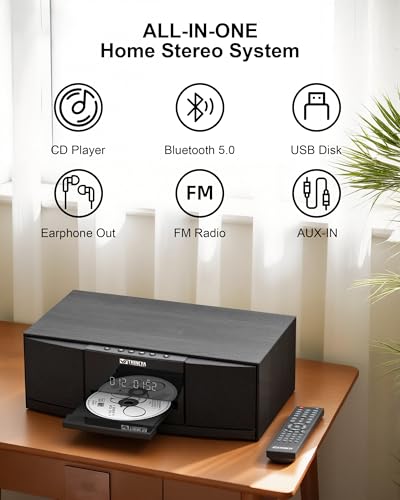 image for Vintage Bluetooth Stereo System for Home, THINKYA 36W RMS Micro HiFi S