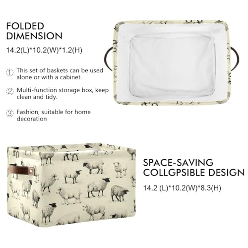 Image of Kigai Cute Sheep Storage Basket with Handles Waterproof Collapsible Storage Bin Canvas Fabric Basket Decorative Box Closet Organizer for Nursery Bedroom Office
