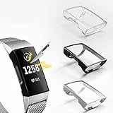 3 Pack Compatible with Fit bit Charge 3 Screen Protector,Valband Ultra Slim Soft Full Cover Case [Scratch-Proof] Bumper for Fit bit Charge 3 and Fit bit Charge 3 SE (Clear,Black,Silver)