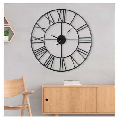JF HOME BLISS Vintage Large Wall Clock Round Nearly Silent Non Ticking Metal Roman Numeral Decor Clock Battery Lounge Clocks Wall for Living Room Bedroom Kitchen Decor (Black, 47cm)