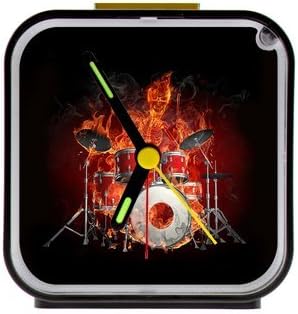 rock flaming drum set/drum kit musical instrument Custom Square Black Alarm Clock,Home Decor 100% Quartz
