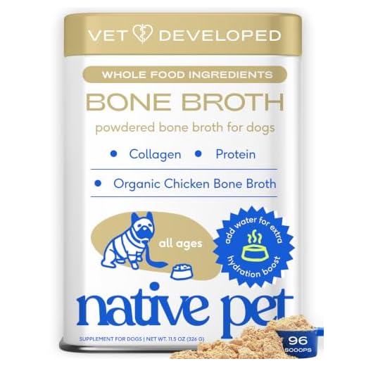 Native Pet Bone Broth for Dogs and Cats - Chicken Bone Broth Powder Dog Food Toppers for Picky Eaters - Provides Extra Nutrition for Joint Strength, Immune Support & Heart Health - 96 Scoops